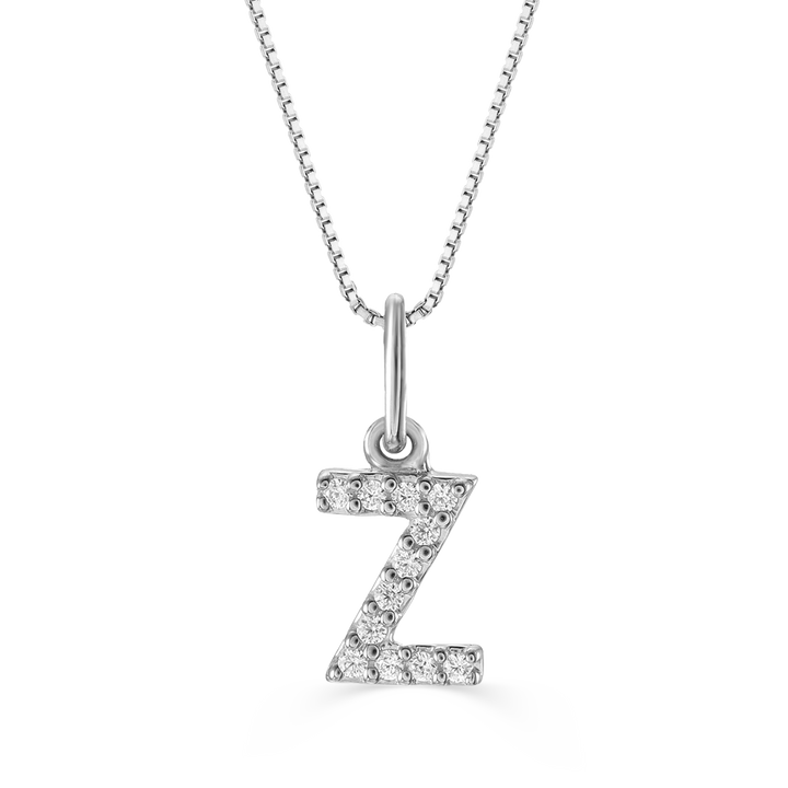 White gold "Z" initial pendant with 0.04CT diamonds and cable chain.