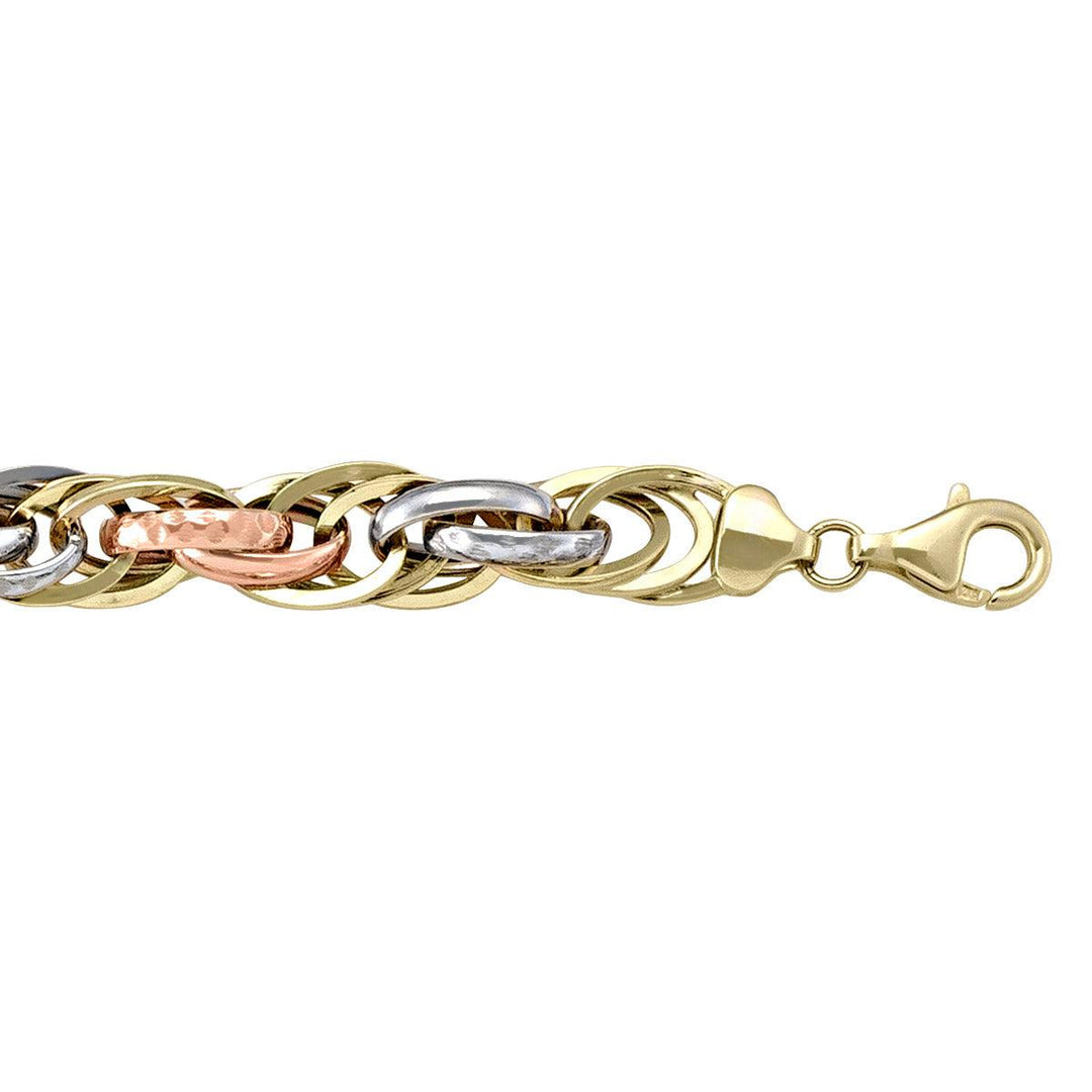 Tri-Color Gold Fancy Bracelet - 9 mm Wide - 7.5 inches Long