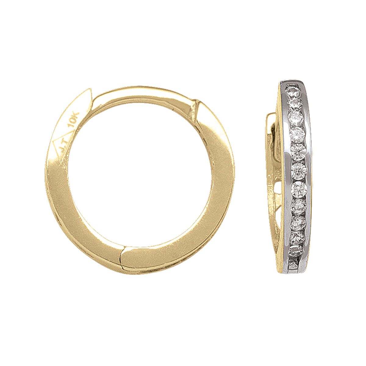 YELLOW GOLD CZ HUGGIE HOOP EARRING