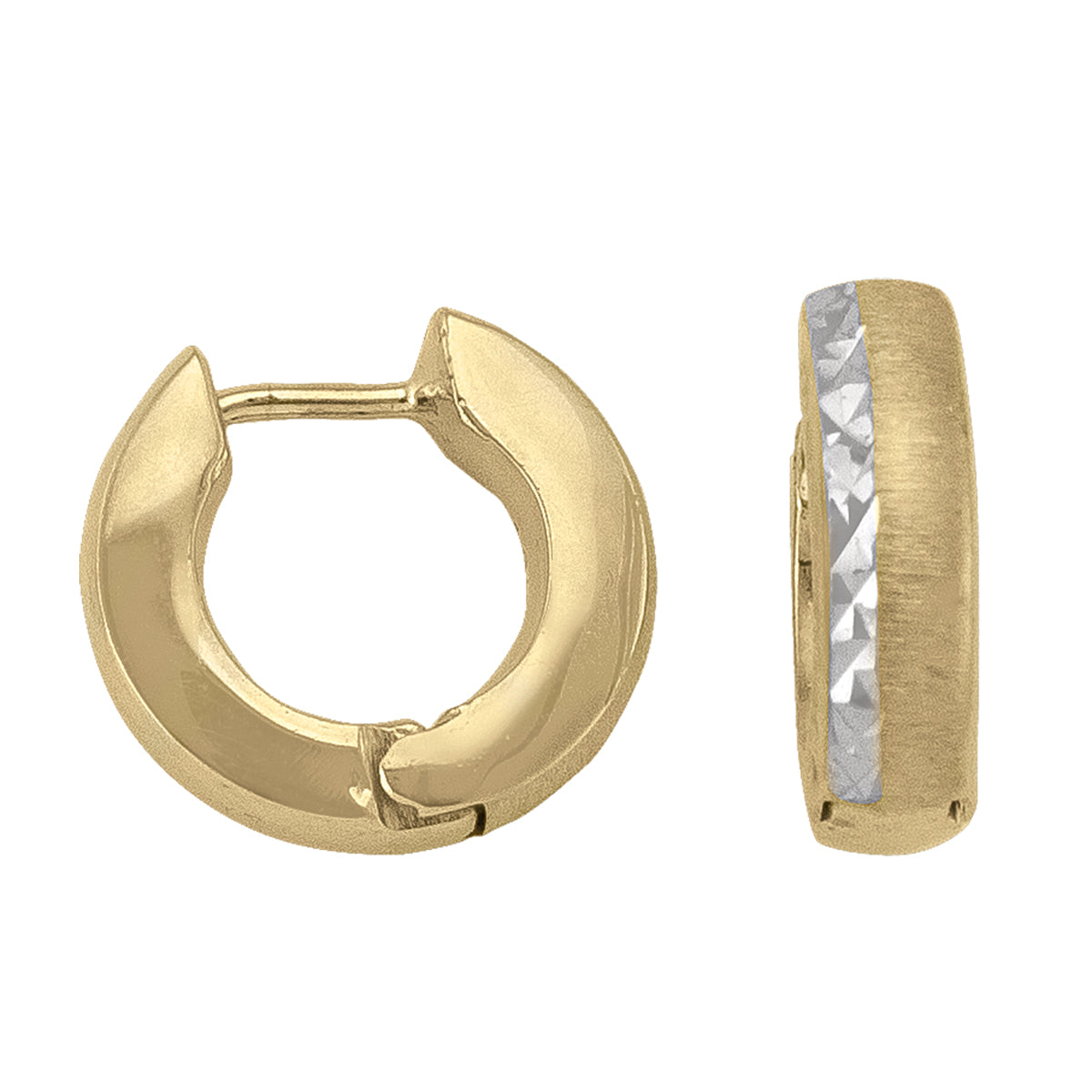 10K - TWO TONE GOLD PATTERNED HUGGIE EARRING