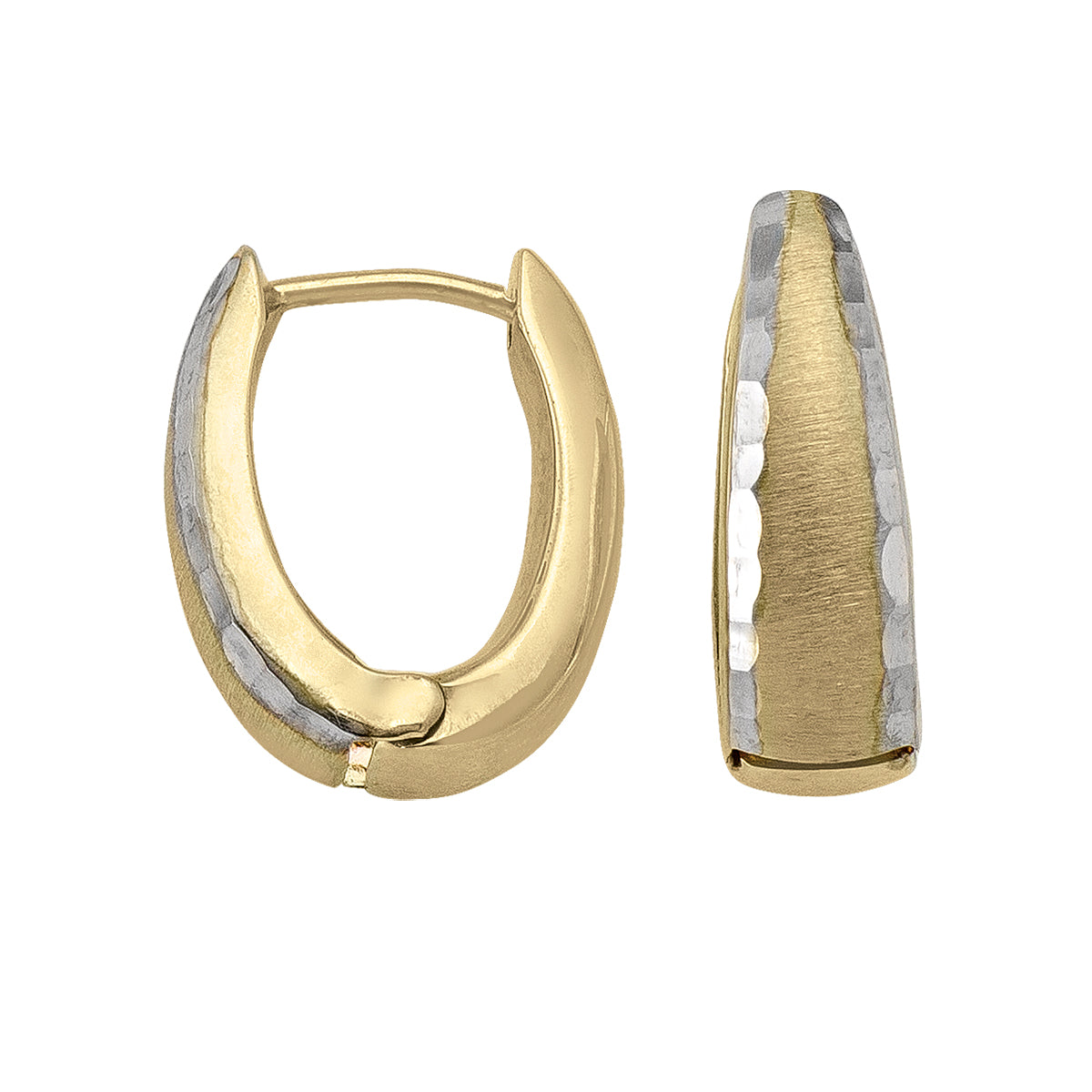 TWO TONE PATTERNED OVAL HUGGIE EARRING