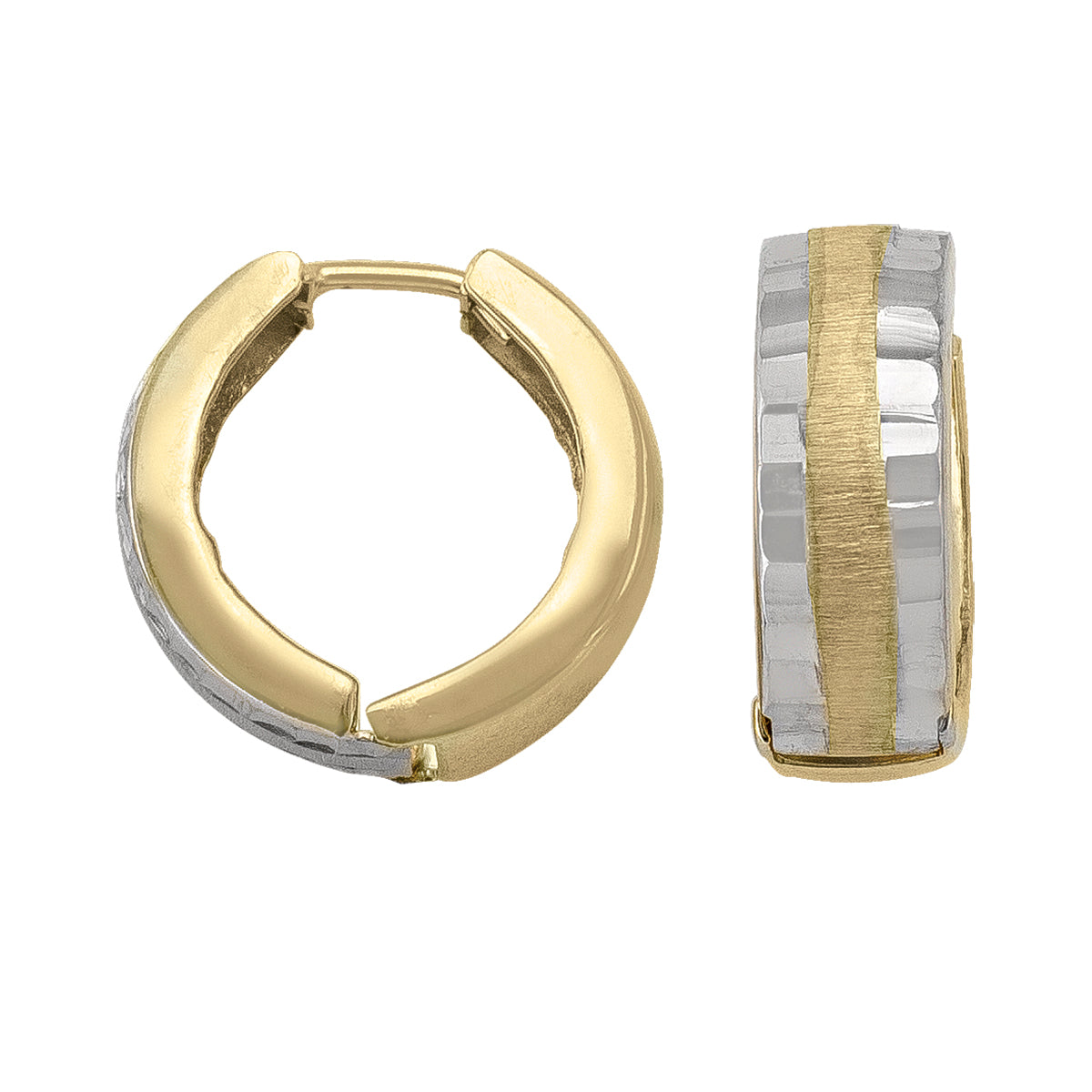 10K - TWO TONE GOLD PATTERNED HUGGIE EARRING