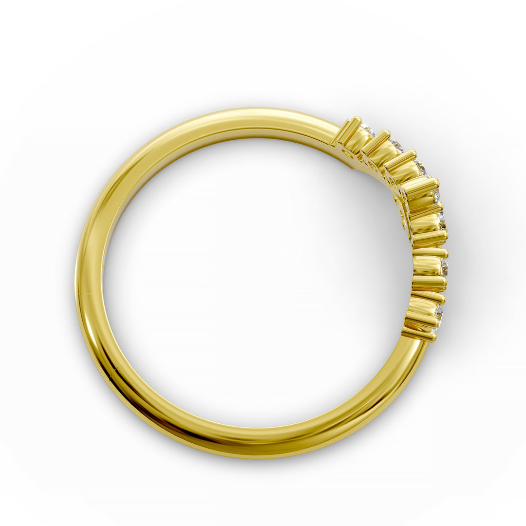 V shaped wishbone gold ring with round diamonds in chevron design