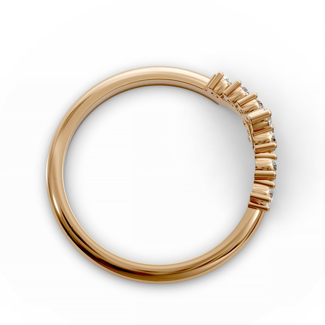 V shaped wishbone gold ring with round diamonds in chevron design