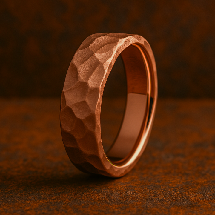 gold men's wedding band with folded texture and matte finish

