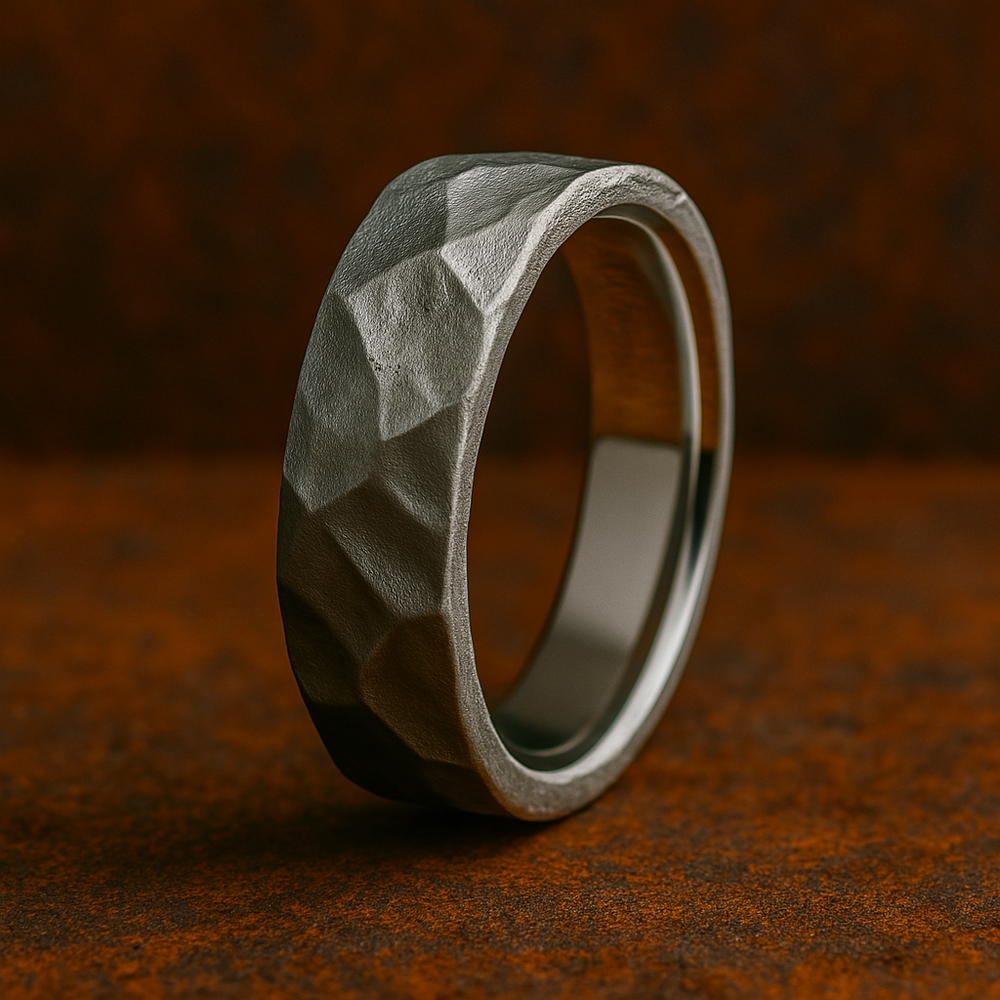 gold men's wedding band with folded texture and matte finish

