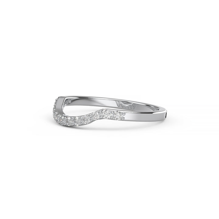 Curved wedding band with lab-created diamonds, stackable wedding ring set.