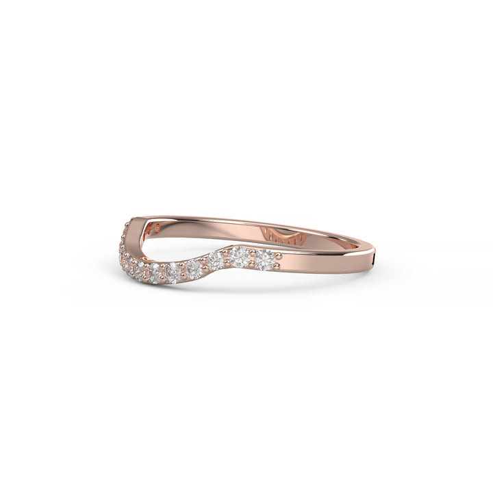 Curved wedding band with lab-created diamonds, stackable wedding ring set.