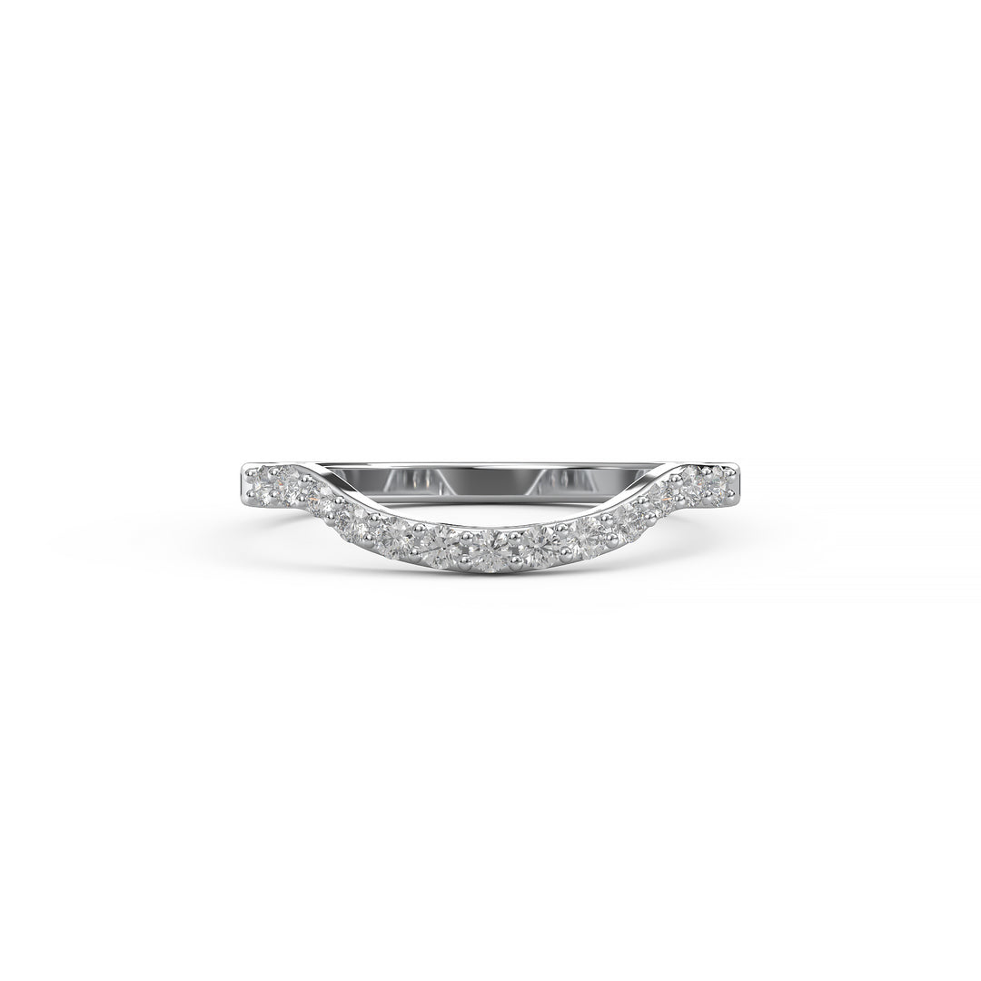 Curved wedding band with lab-created diamonds, stackable wedding ring set.