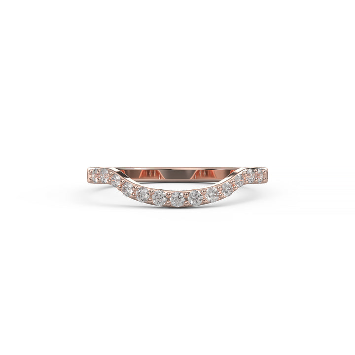 Curved wedding band with lab-created diamonds, stackable wedding ring set.