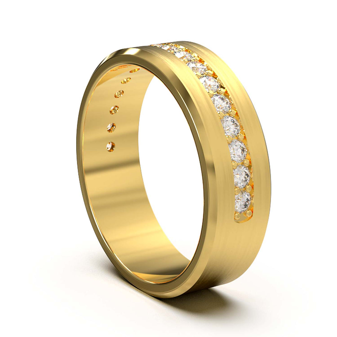 Elegant Unisex 6.5 mm Wedding Band with Channel-Set Lab-Grown Diamonds, Brushed & Polished Finishes in Varied Precious Metals