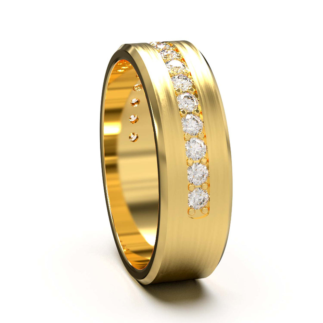 Elegant Unisex 6.5 mm Wedding Band with Channel-Set Lab-Grown Diamonds, Brushed & Polished Finishes in Varied Precious Metals