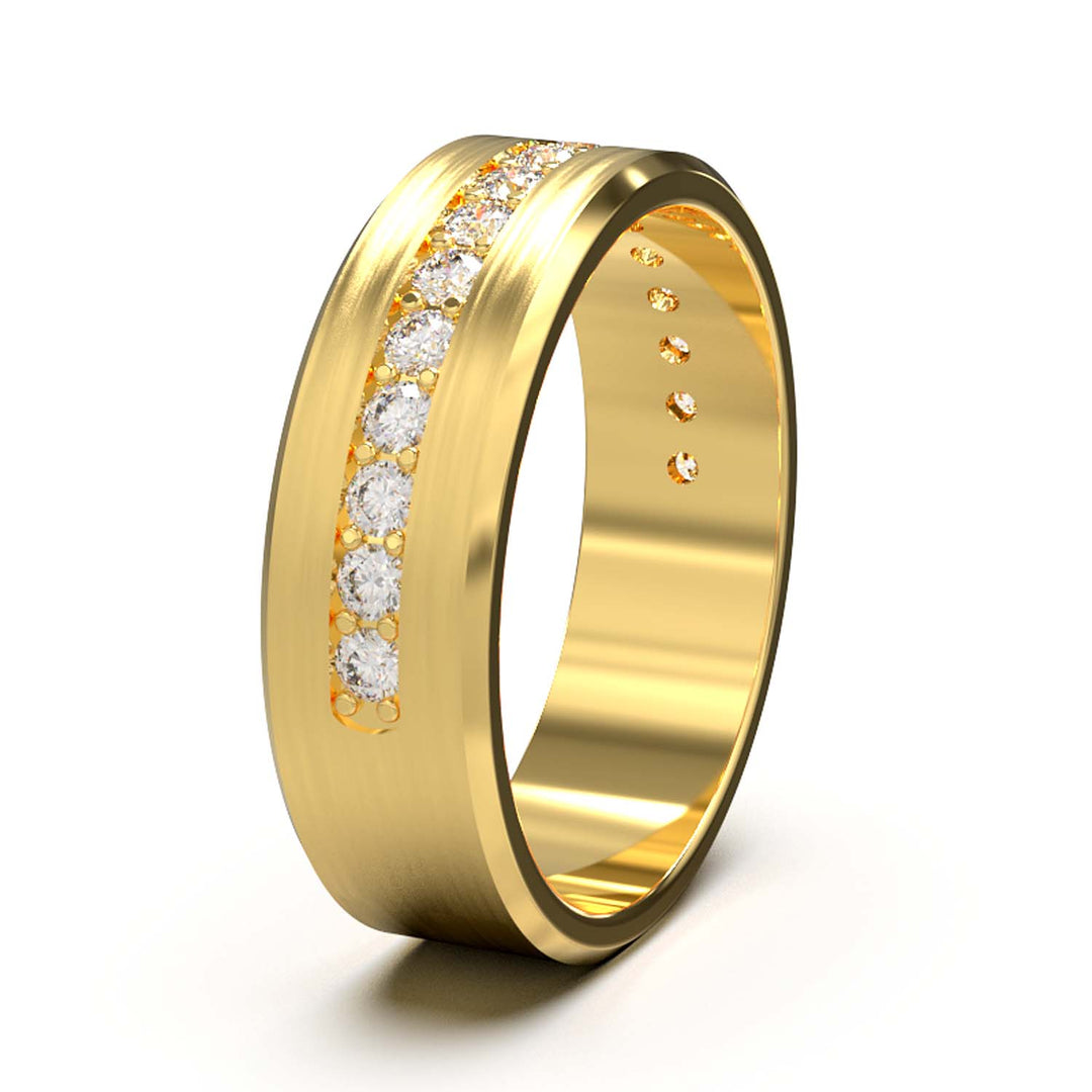 Elegant Unisex 6.5 mm Wedding Band with Channel-Set Lab-Grown Diamonds, Brushed & Polished Finishes in Varied Precious Metals