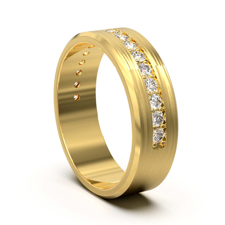 Elegant Unisex 6.5 mm Wedding Band with Channel-Set Lab-Grown Diamonds, Brushed & Polished Finishes in Varied Precious Metals