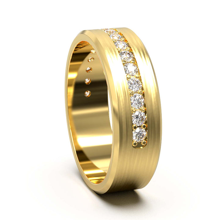 Elegant Unisex 6.5 mm Wedding Band with Channel-Set Lab-Grown Diamonds, Brushed & Polished Finishes in Varied Precious Metals