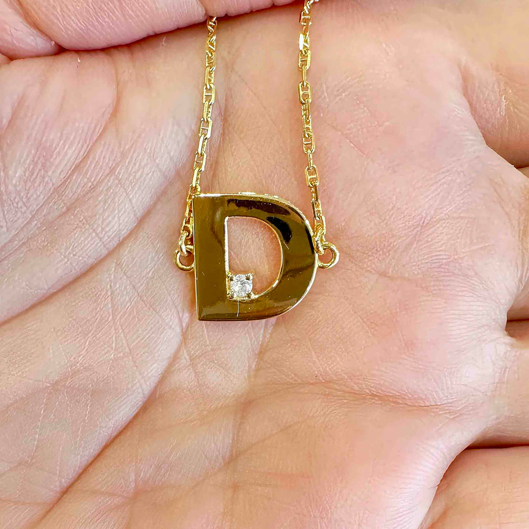 10K Yellow Gold Initial Necklace with Natural Diamond