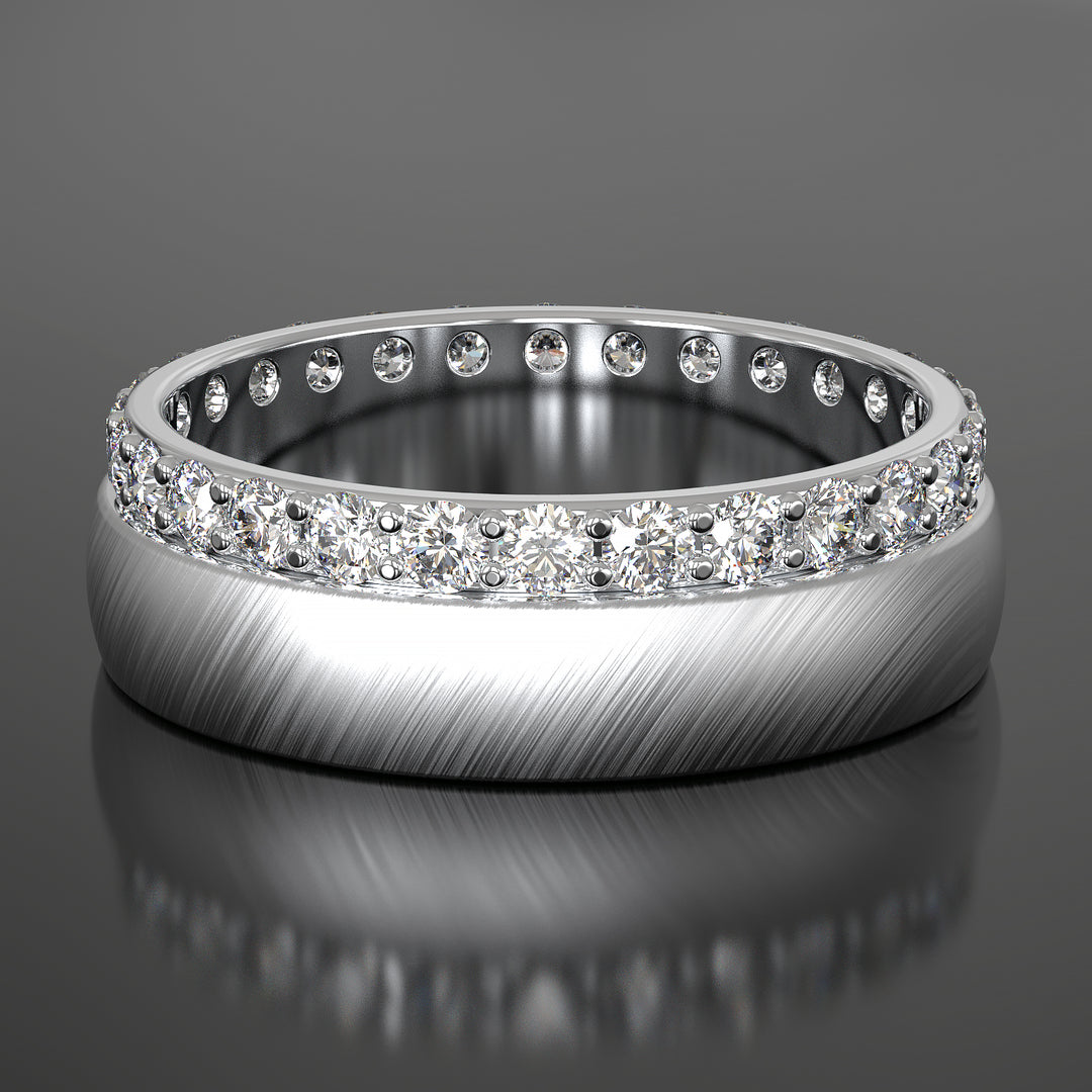 Dual-sided diamond band with lab-grown diamonds and angled brushed pattern.