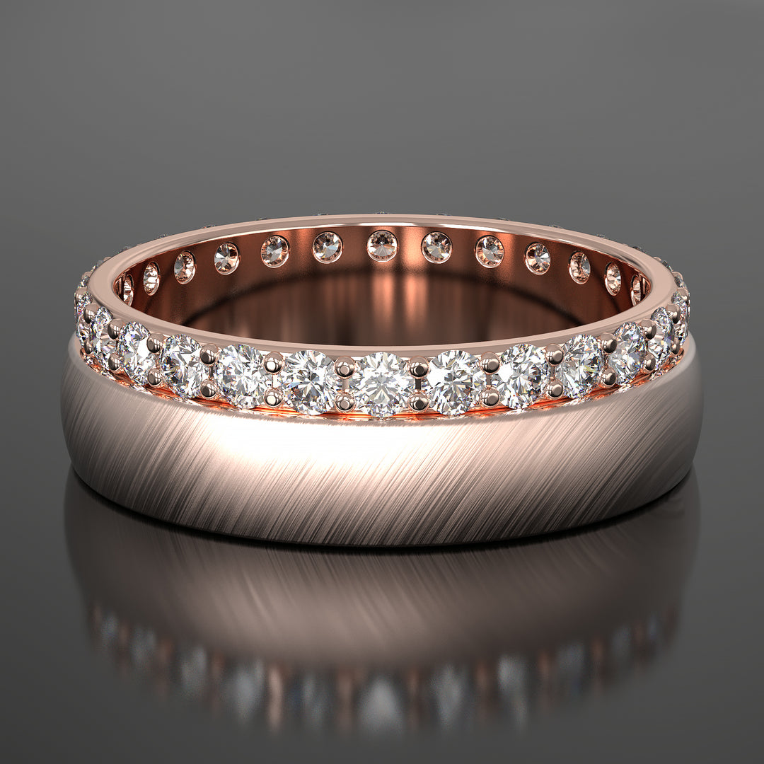 Dual-sided diamond band with lab-grown diamonds and angled brushed pattern.