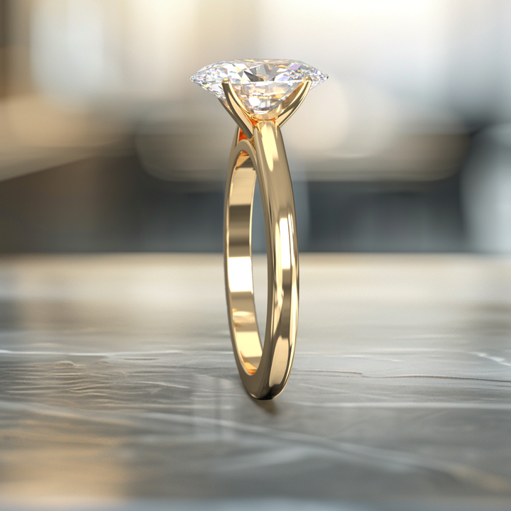 Oval diamond cathedral solitaire engagement ring shown on a classic polished band

