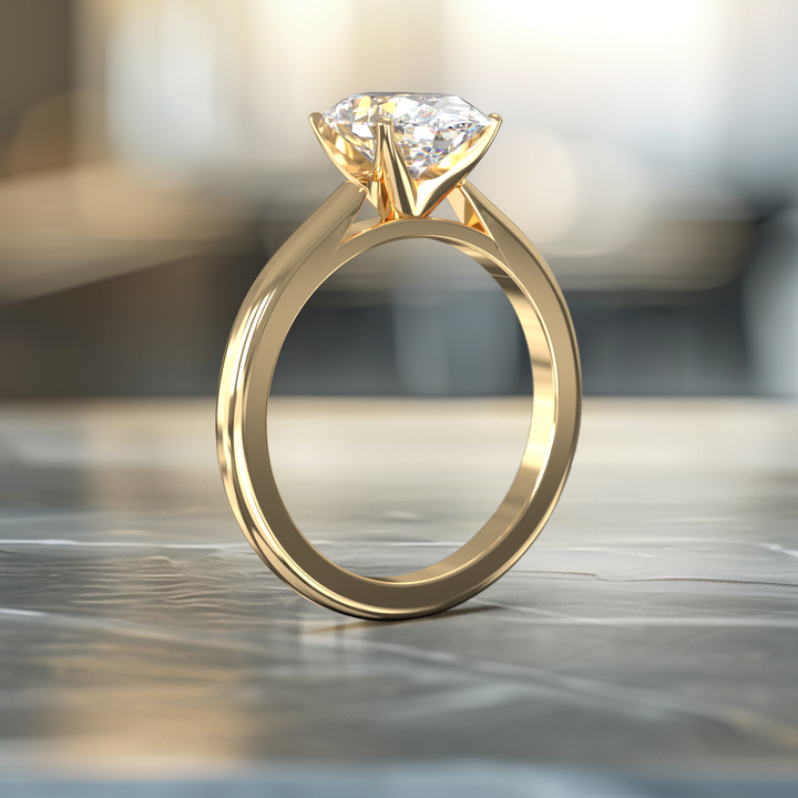 Oval diamond cathedral solitaire engagement ring shown on a classic polished band
