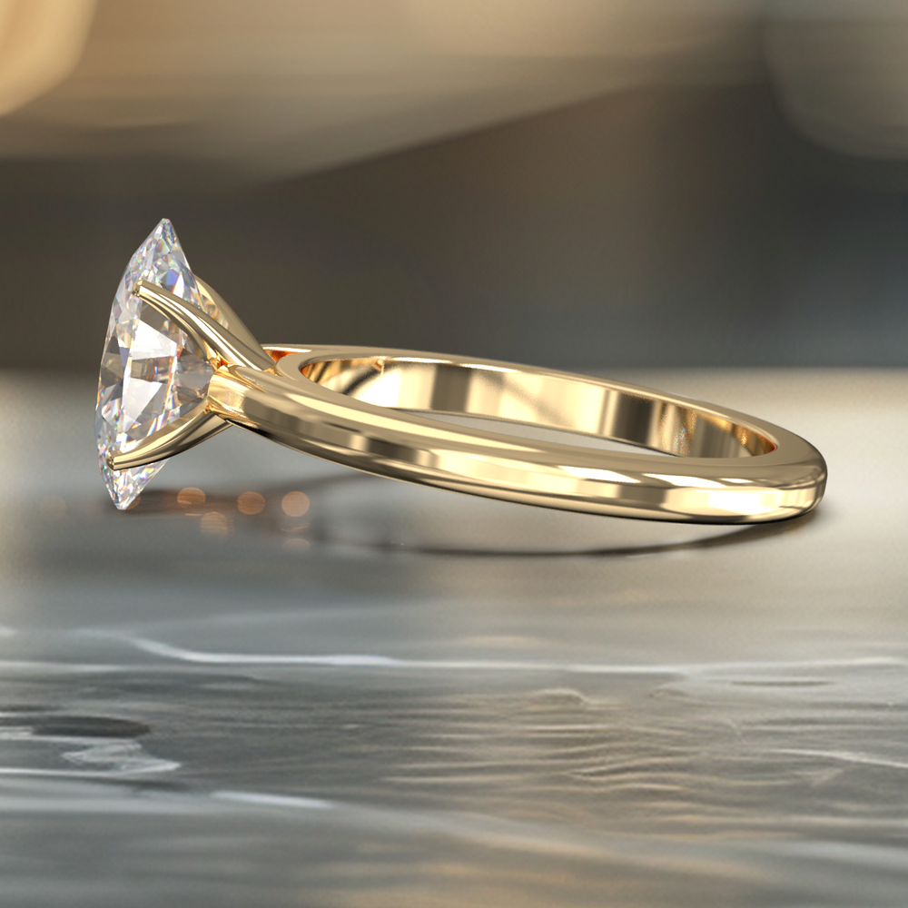 Oval diamond cathedral solitaire engagement ring shown on a classic polished band
