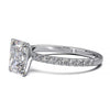 1.7 carat lab grown radiant diamond ring in pave setting available in 14k, 18k gold, and platinum.