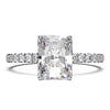 1.7 carat lab grown radiant diamond ring in pave setting available in 14k, 18k gold, and platinum.