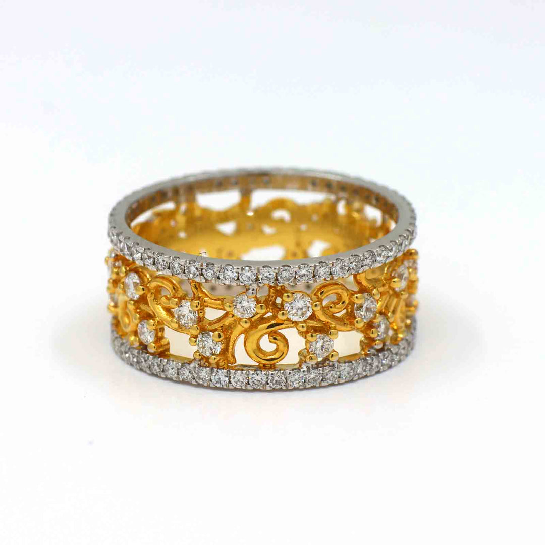 Floral design diamond wedding band with 0.79 ct VS clarity D color diamonds in two-tone gold
