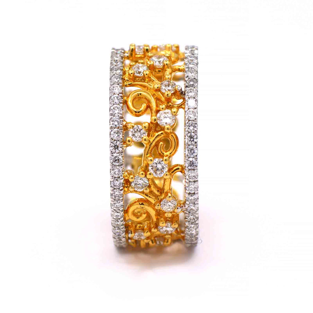 Floral design diamond wedding band with 0.79 ct VS clarity D color diamonds in two-tone gold