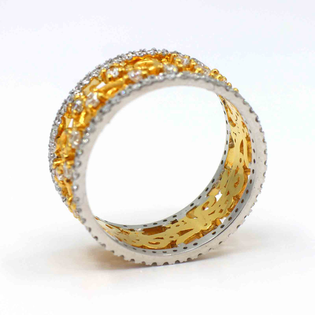 Floral design diamond wedding band with 0.79 ct VS clarity D color diamonds in two-tone gold