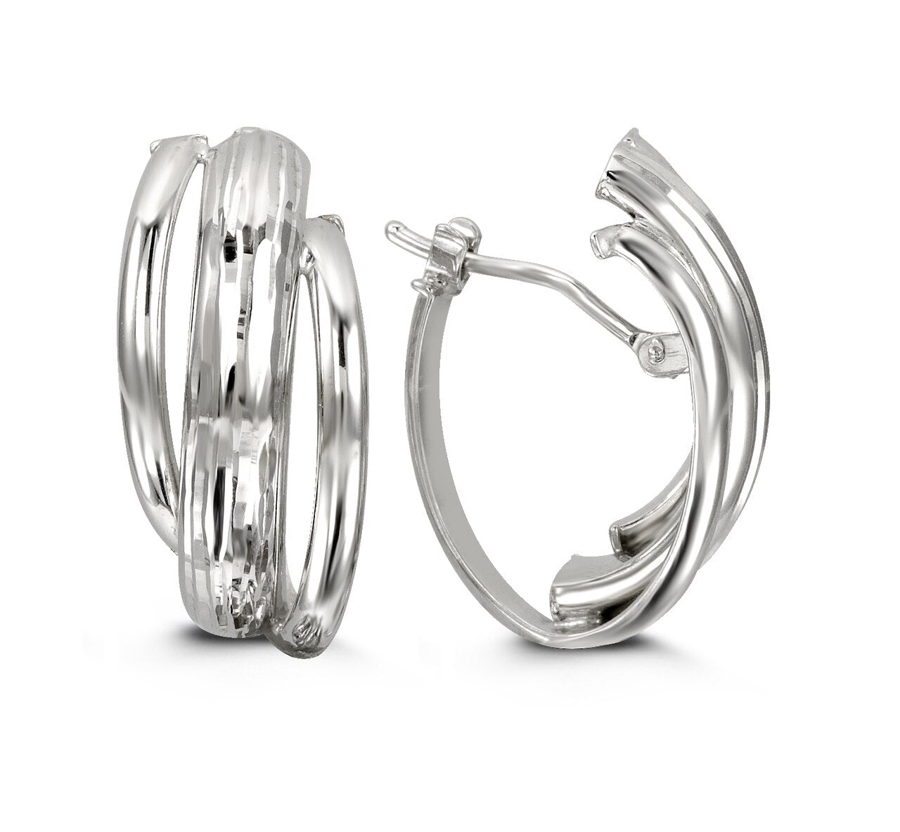 10k White Gold Triple Row Hoop Earrings