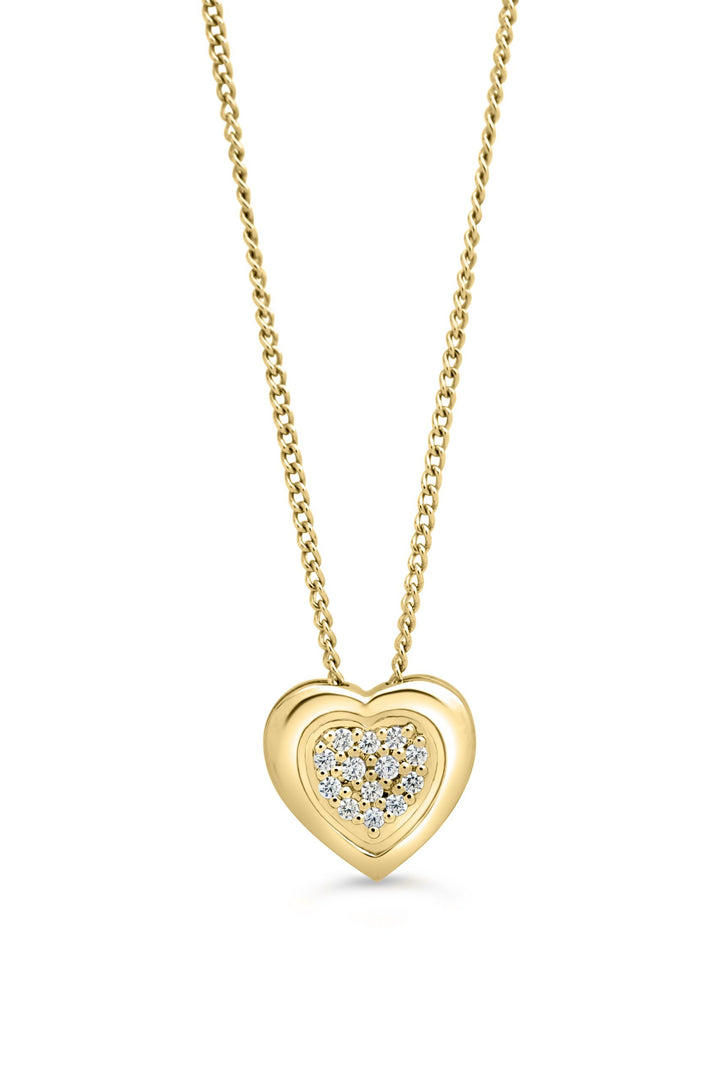 10K Yellow Gold Diamond Pavé Heart Pendant with Chain