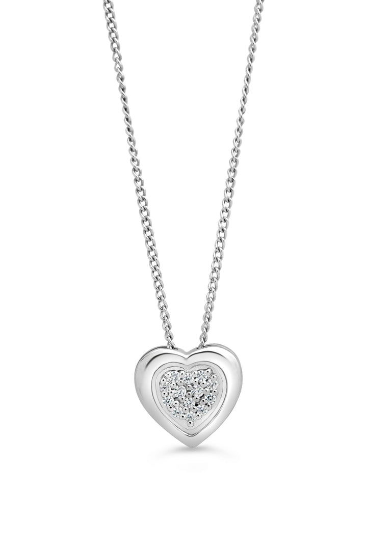 10K White Gold Diamond Pavé Heart Pendant with Chain