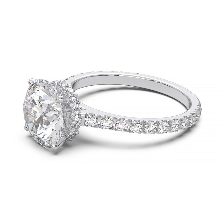 1.9 Carat Round Lab Grown Diamond Ring with Hidden Halo, Cathedral Setting, and Pave Band