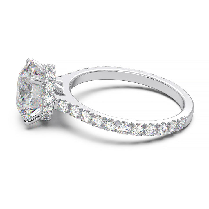 1.9 Carat Round Lab Grown Diamond Ring with Hidden Halo, Cathedral Setting, and Pave Band