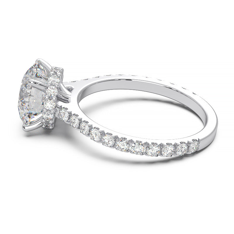 1.9 Carat Round Lab Grown Diamond Ring with Hidden Halo, Cathedral Setting, and Pave Band