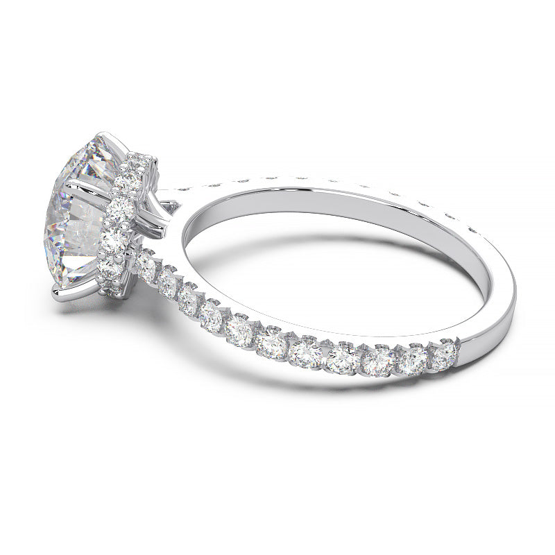 1.9 Carat Round Lab Grown Diamond Ring with Hidden Halo, Cathedral Setting, and Pave Band