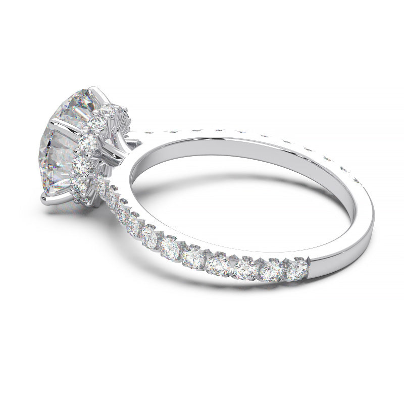 1.9 Carat Round Lab Grown Diamond Ring with Hidden Halo, Cathedral Setting, and Pave Band