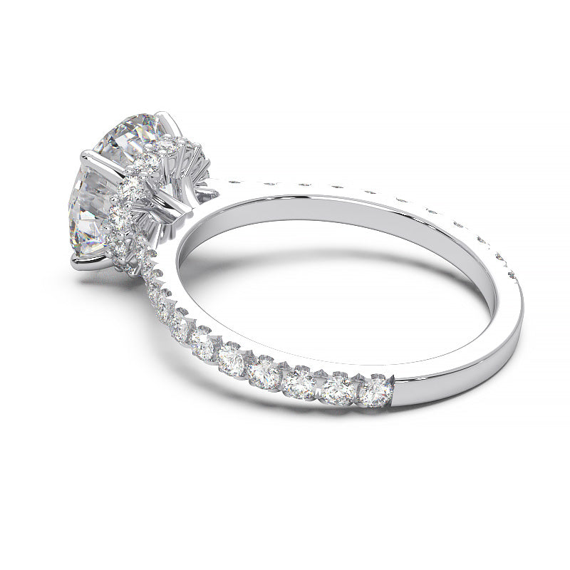 1.9 Carat Round Lab Grown Diamond Ring with Hidden Halo, Cathedral Setting, and Pave Band