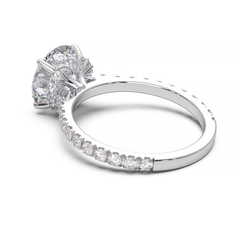 1.9 Carat Round Lab Grown Diamond Ring with Hidden Halo, Cathedral Setting, and Pave Band