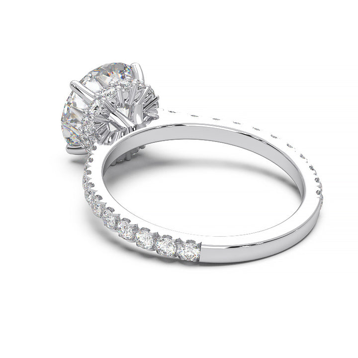 1.9 Carat Round Lab Grown Diamond Ring with Hidden Halo, Cathedral Setting, and Pave Band