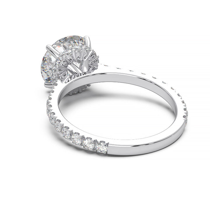 1.9 Carat Round Lab Grown Diamond Ring with Hidden Halo, Cathedral Setting, and Pave Band