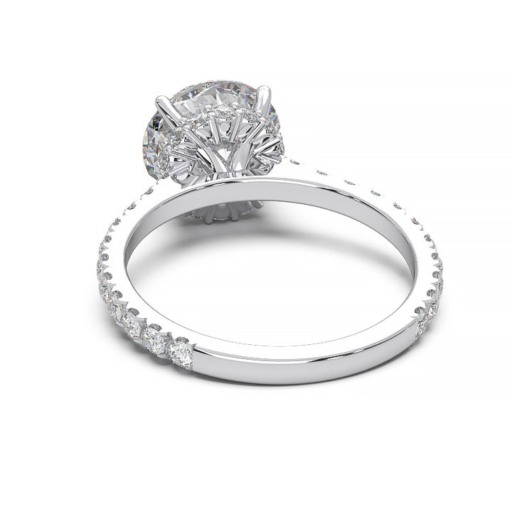 1.9 Carat Round Lab Grown Diamond Ring with Hidden Halo, Cathedral Setting, and Pave Band