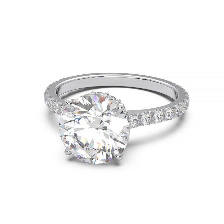 1.9 Carat Round Lab Grown Diamond Ring with Hidden Halo, Cathedral Setting, and Pave Band