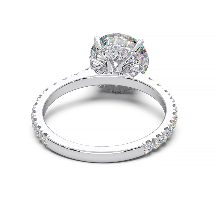 1.9 Carat Round Lab Grown Diamond Ring with Hidden Halo, Cathedral Setting, and Pave Band