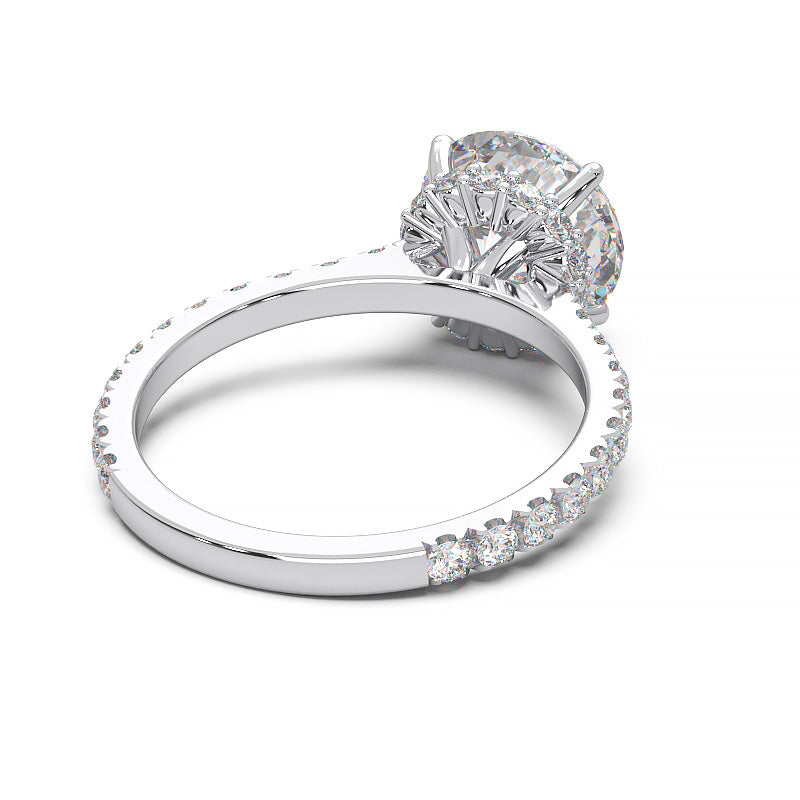 1.9 Carat Round Lab Grown Diamond Ring with Hidden Halo, Cathedral Setting, and Pave Band