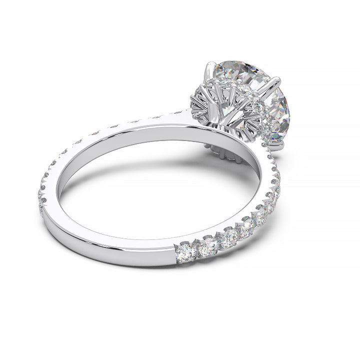 1.9 Carat Round Lab Grown Diamond Ring with Hidden Halo, Cathedral Setting, and Pave Band