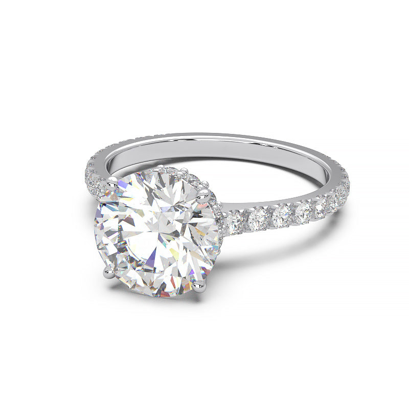 1.9 Carat Round Lab Grown Diamond Ring with Hidden Halo, Cathedral Setting, and Pave Band