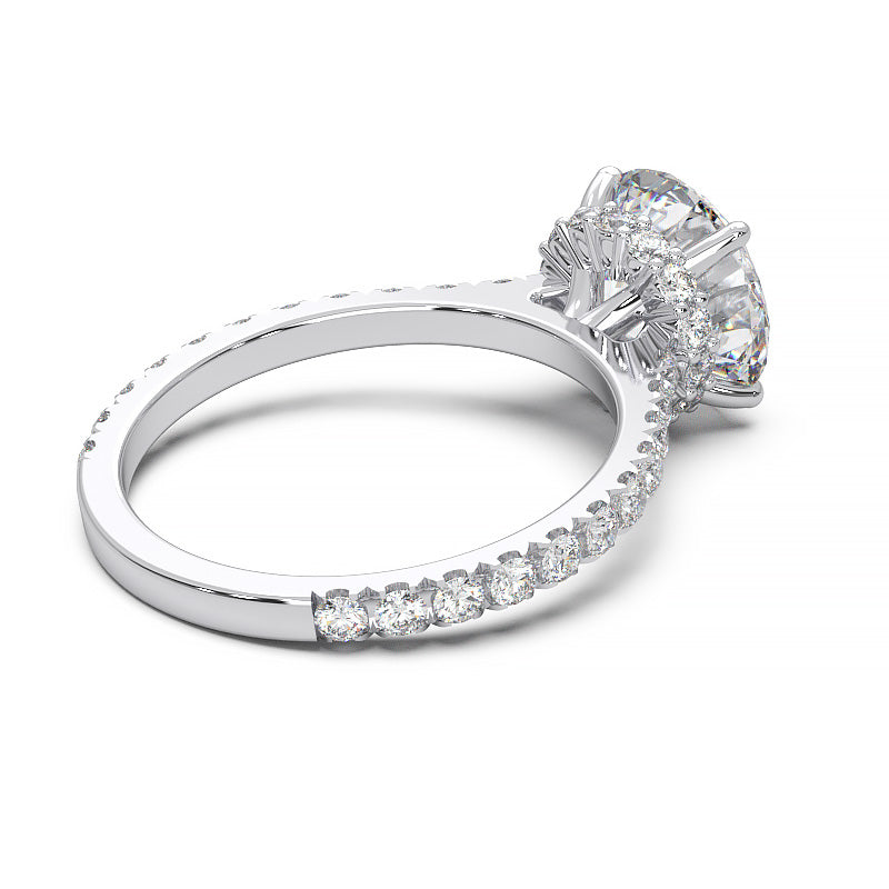 1.9 Carat Round Lab Grown Diamond Ring with Hidden Halo, Cathedral Setting, and Pave Band