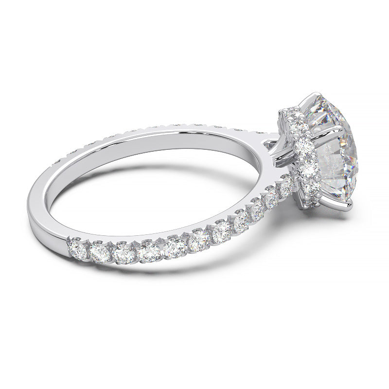 1.9 Carat Round Lab Grown Diamond Ring with Hidden Halo, Cathedral Setting, and Pave Band